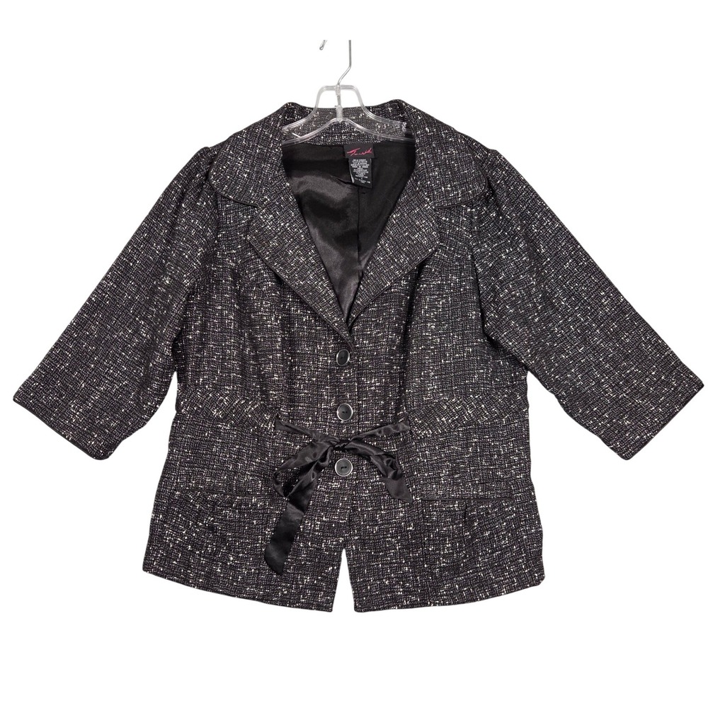Torrid Vintage Tweed Cinch Peplum Waist Blazer Jacket Y2K Sz 0 large Satin Tie